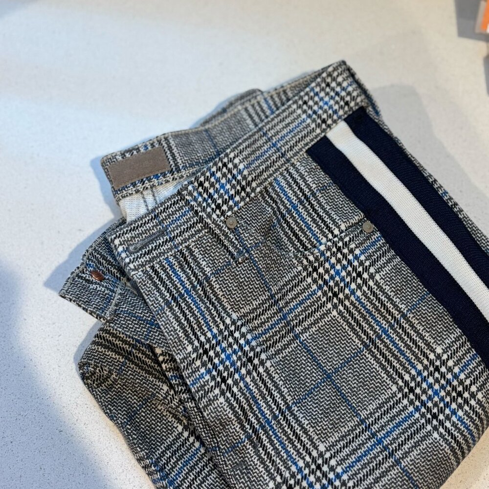 MOTHER The Insider Blue Plaid Side Stripe Ankle Jean